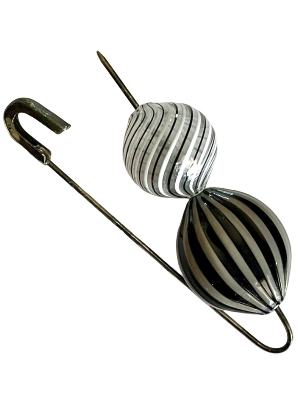 Vintage Glass Blown Bead Safety Pin Brooch